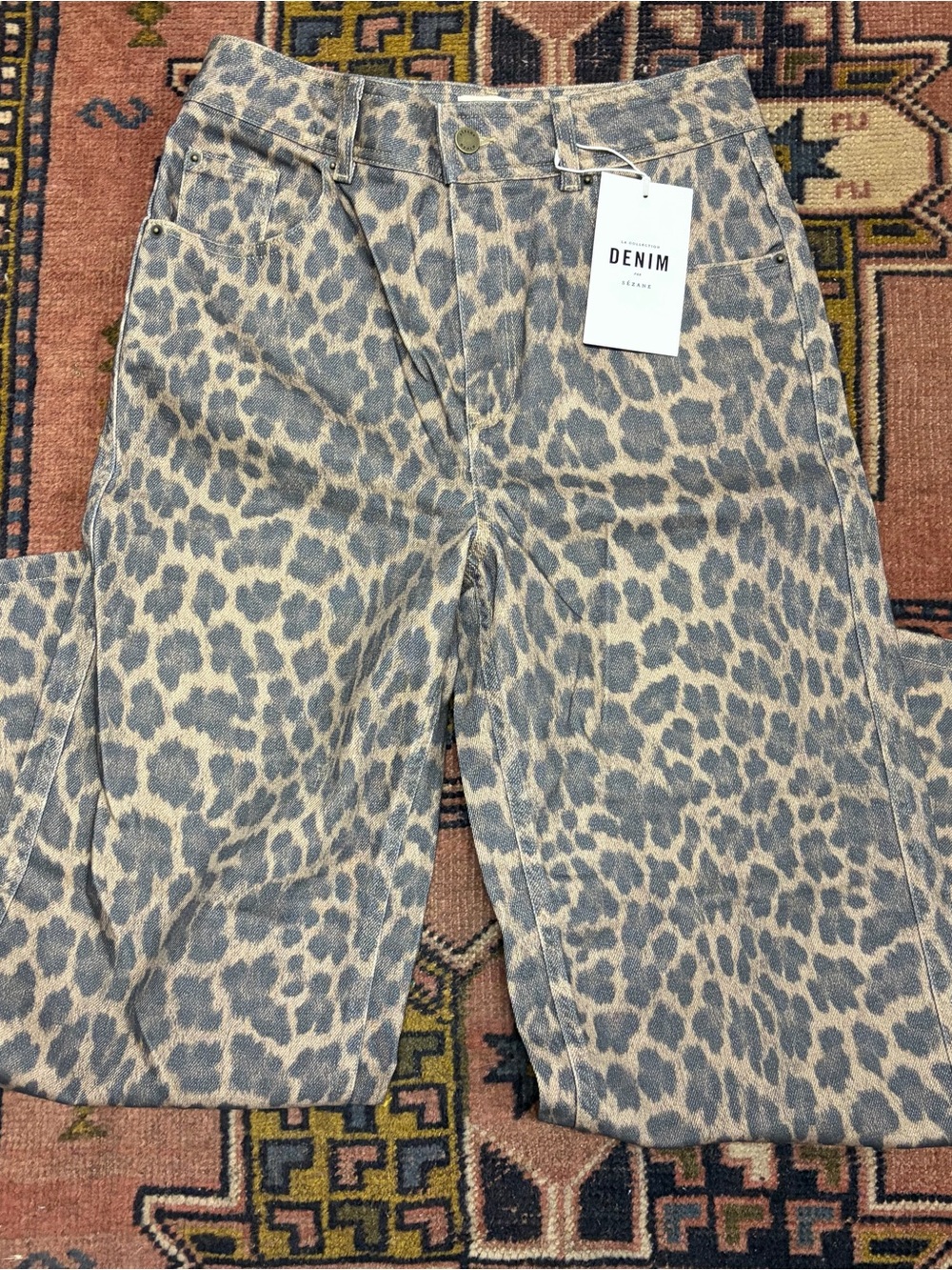 Sezane Le Crop Leopard Print Jeans. 38.